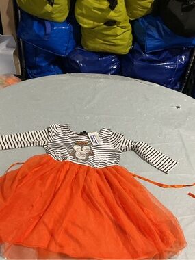 lilt Black-and-White Striped Top with Bright Orange Tulle Skirt Kids Costume